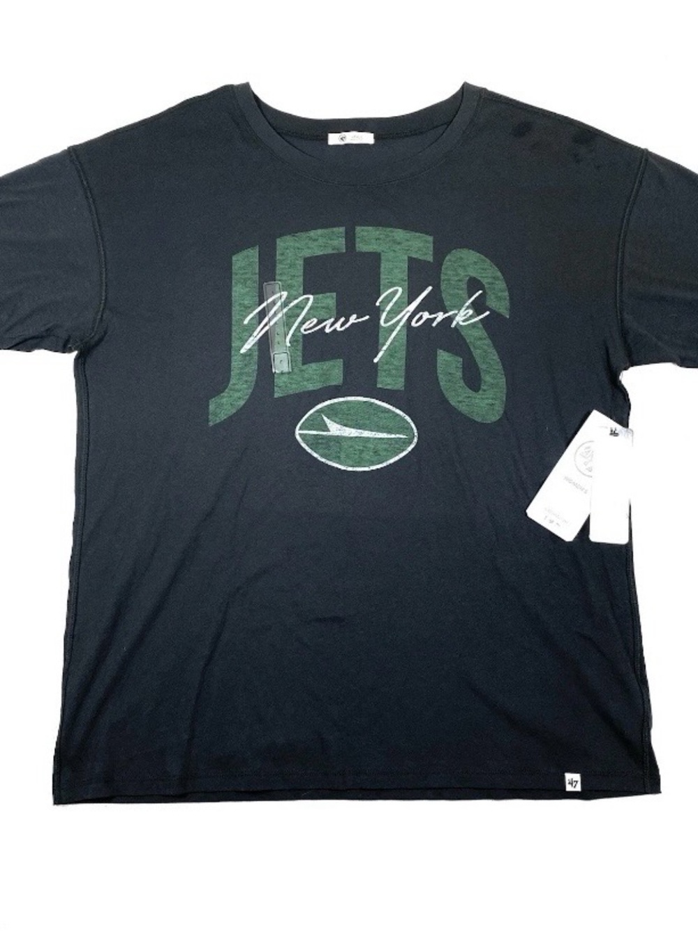 ’47 New York Jets Womens Large Black Graphic T Shirt NFL Football NWT